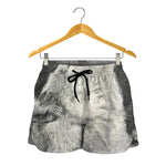 Monochrome Howling Wolf Print Women's Shorts