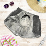 Monochrome Howling Wolf Print Women's Shorts