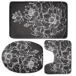 Monochrome Lotus Print 3 Piece Bath Mat Set