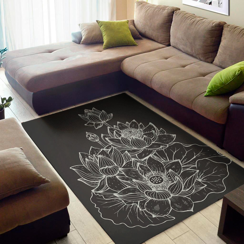 Monochrome Lotus Print Area Rug