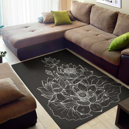 Monochrome Lotus Print Area Rug