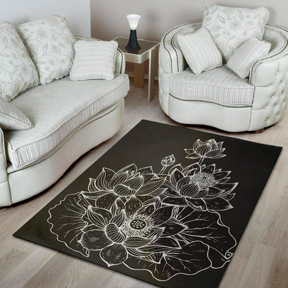 Monochrome Lotus Print Area Rug