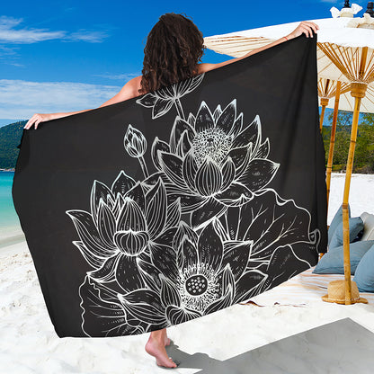 Monochrome Lotus Print Beach Sarong Wrap