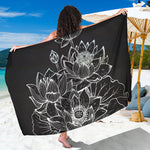 Monochrome Lotus Print Beach Sarong Wrap
