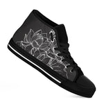 Monochrome Lotus Print Black High Top Shoes