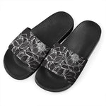 Monochrome Lotus Print Black Slide Sandals
