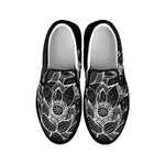 Monochrome Lotus Print Black Slip On Shoes