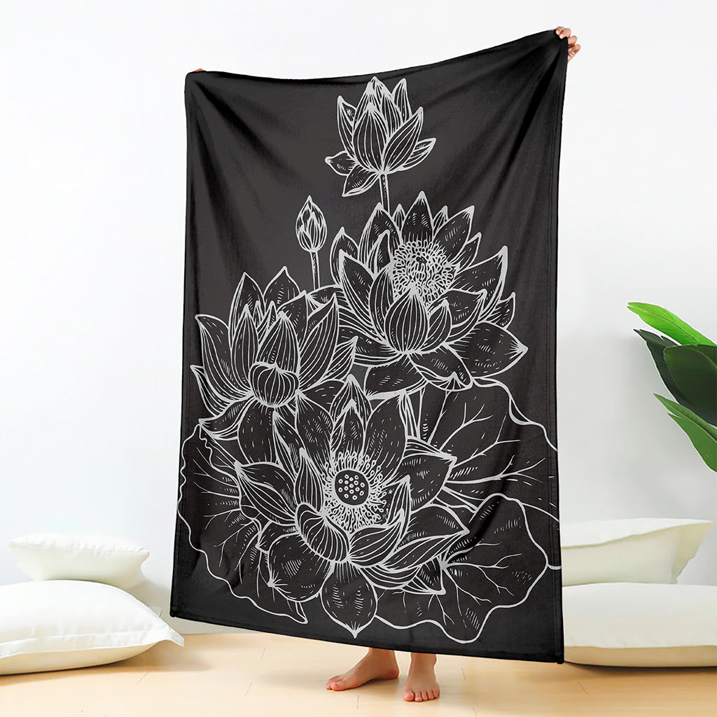 Monochrome Lotus Print Blanket