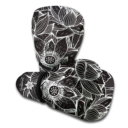 Monochrome Lotus Print Boxing Gloves