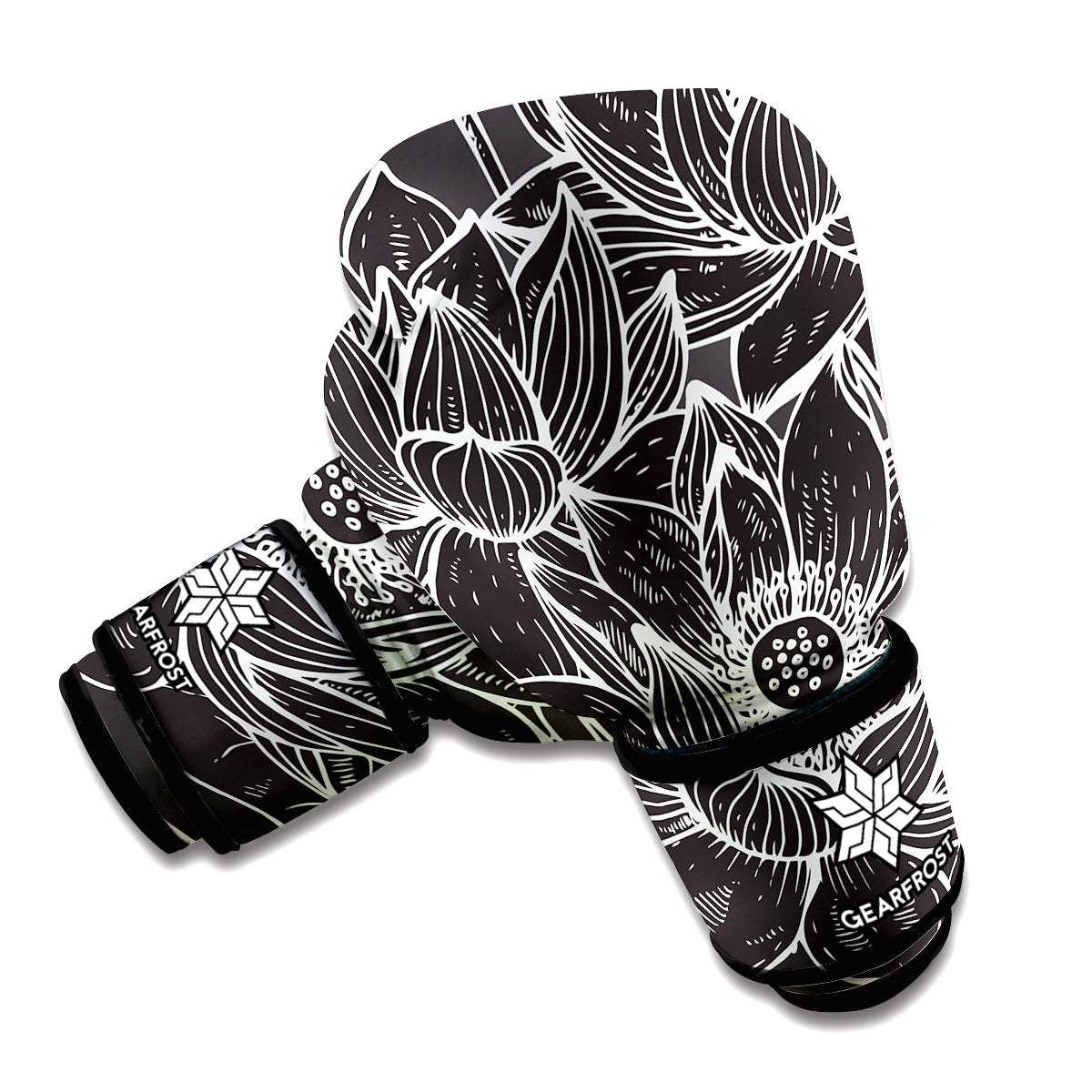 Monochrome Lotus Print Boxing Gloves