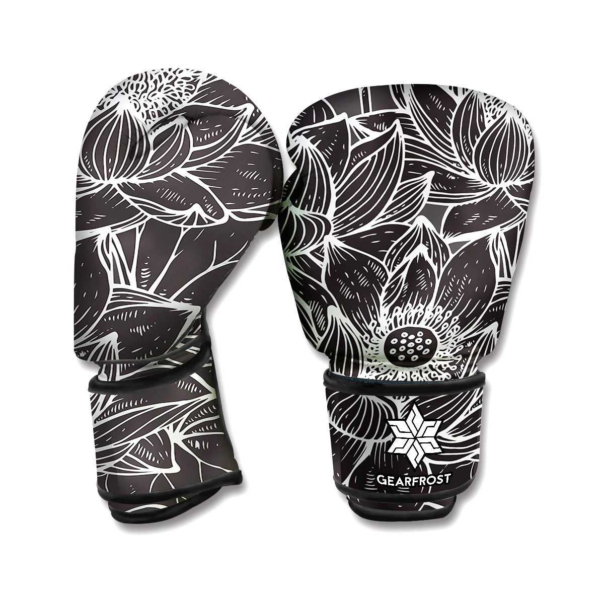 Monochrome Lotus Print Boxing Gloves