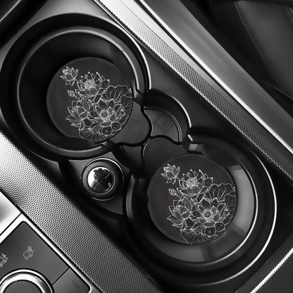 Monochrome Lotus Print Car Coasters