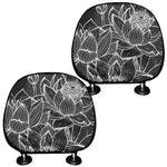 Monochrome Lotus Print Car Headrest Covers