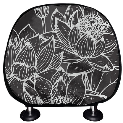 Monochrome Lotus Print Car Headrest Covers