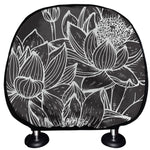 Monochrome Lotus Print Car Headrest Covers