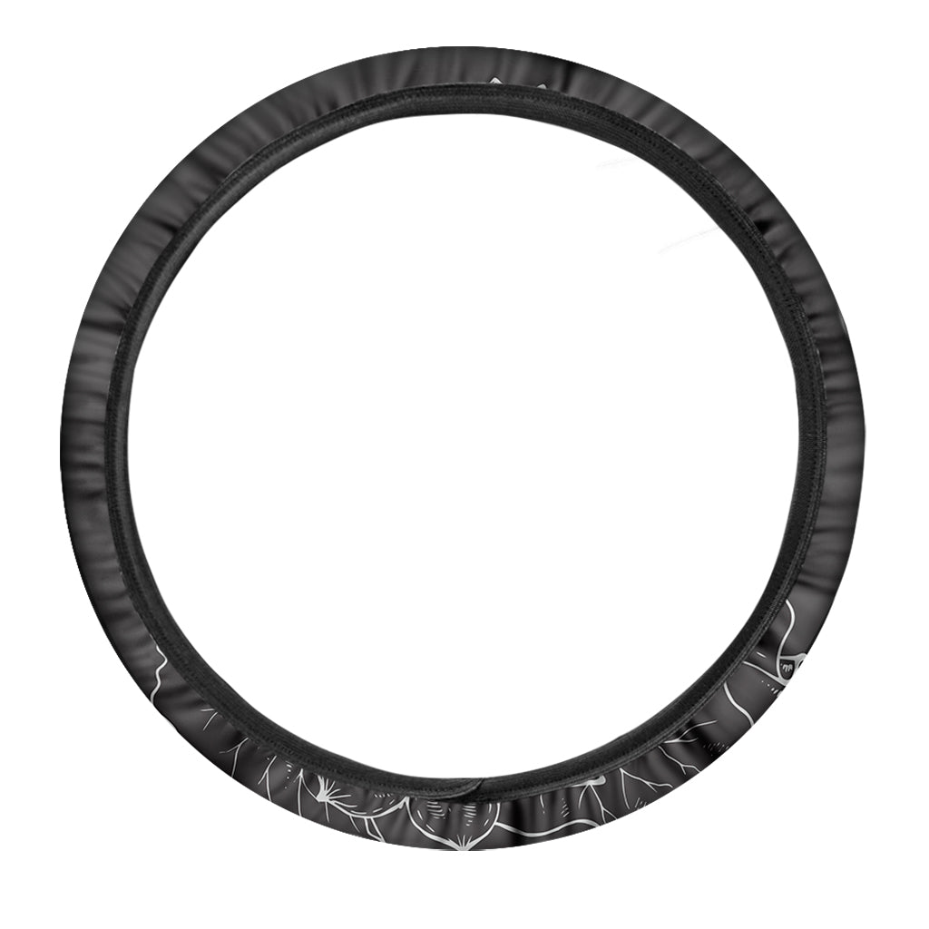 Monochrome Lotus Print Car Steering Wheel Cover