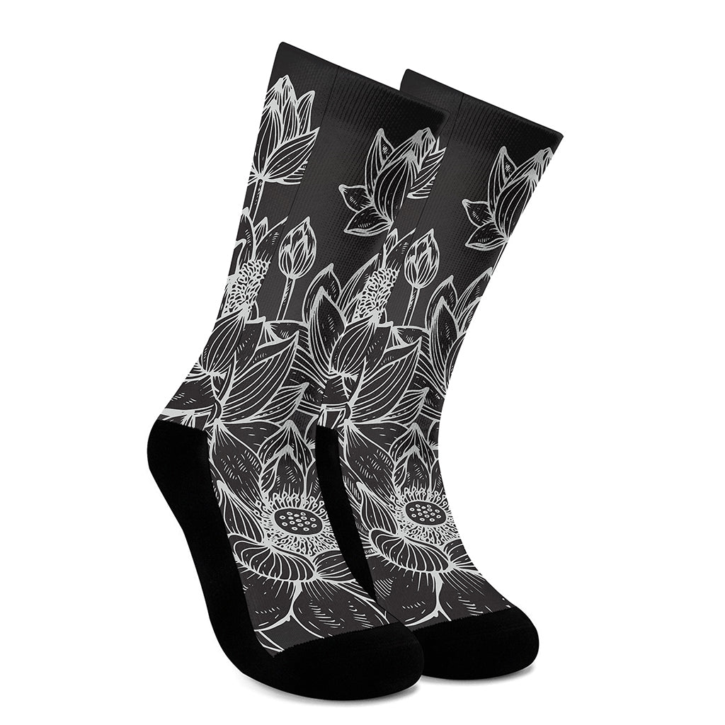 Monochrome Lotus Print Crew Socks