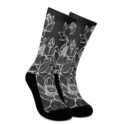 Monochrome Lotus Print Crew Socks