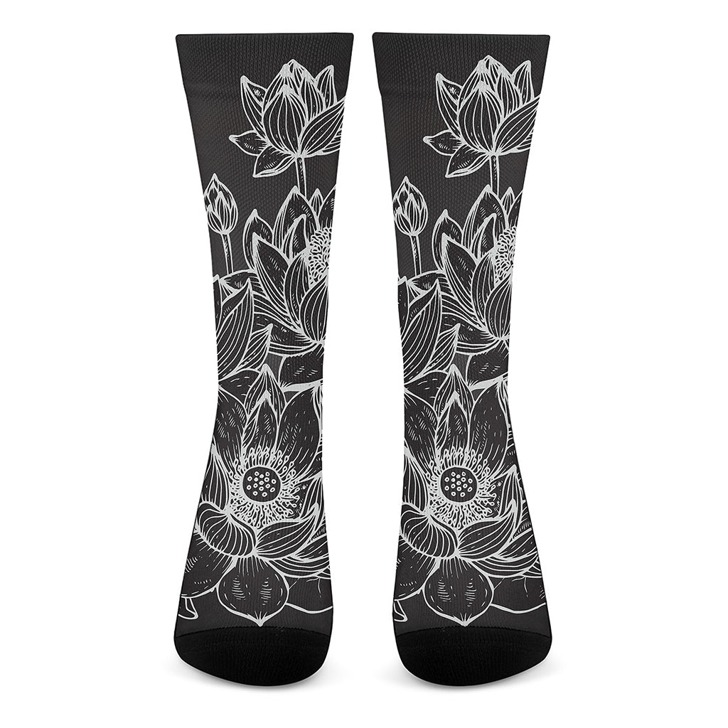 Monochrome Lotus Print Crew Socks