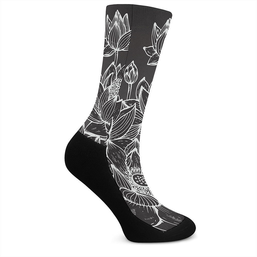 Monochrome Lotus Print Crew Socks
