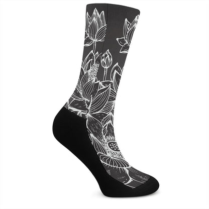 Monochrome Lotus Print Crew Socks