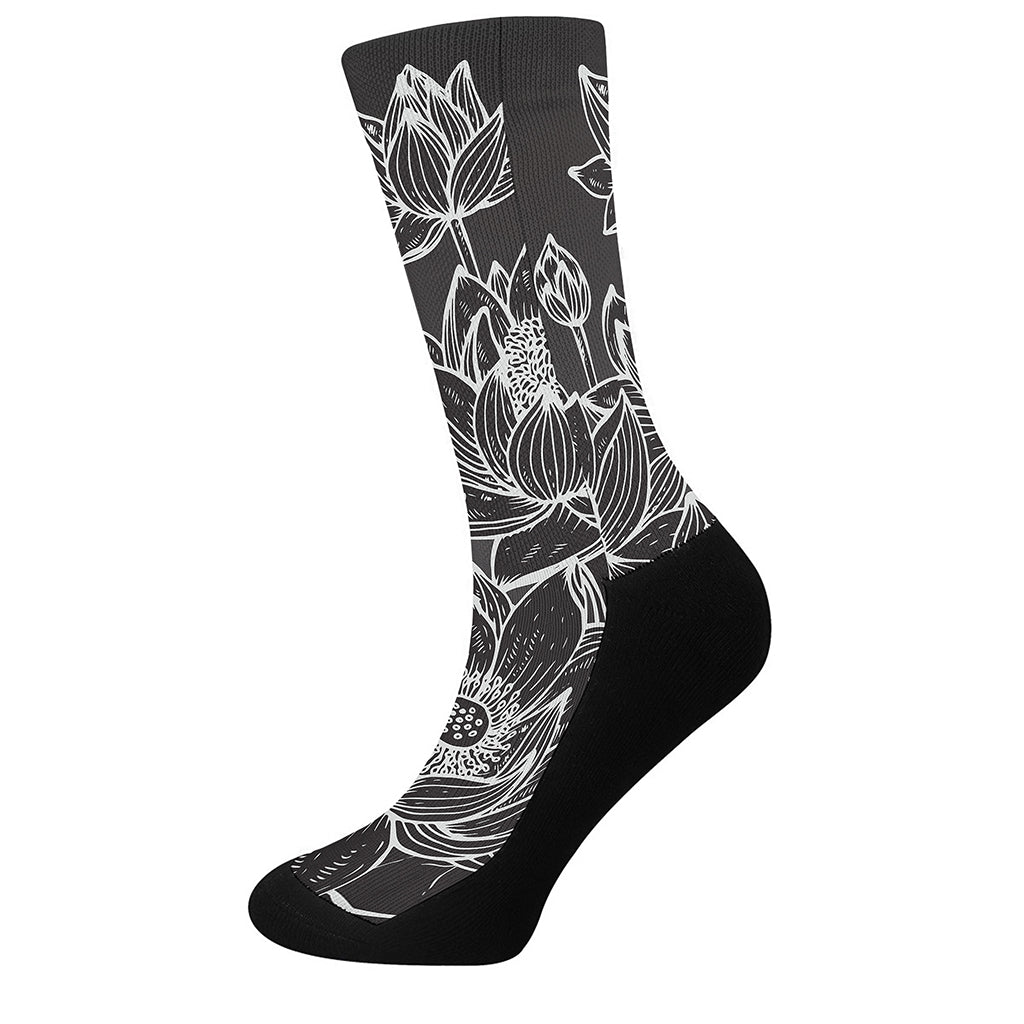 Monochrome Lotus Print Crew Socks