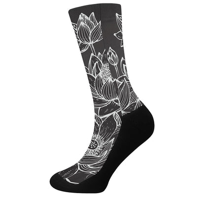 Monochrome Lotus Print Crew Socks