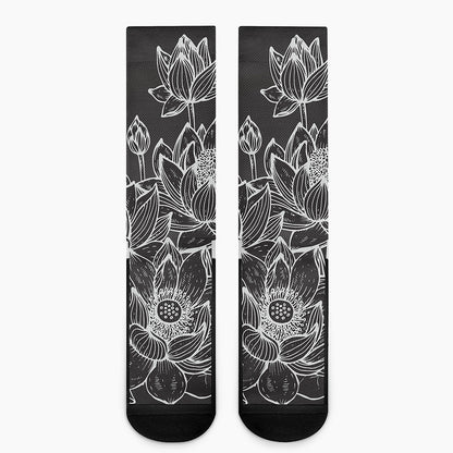 Monochrome Lotus Print Crew Socks