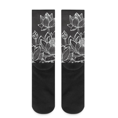 Monochrome Lotus Print Crew Socks