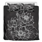 Monochrome Lotus Print Duvet Cover Bedding Set