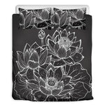 Monochrome Lotus Print Duvet Cover Bedding Set