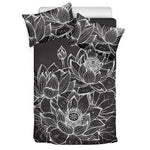 Monochrome Lotus Print Duvet Cover Bedding Set