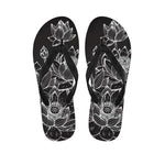 Monochrome Lotus Print Flip Flops