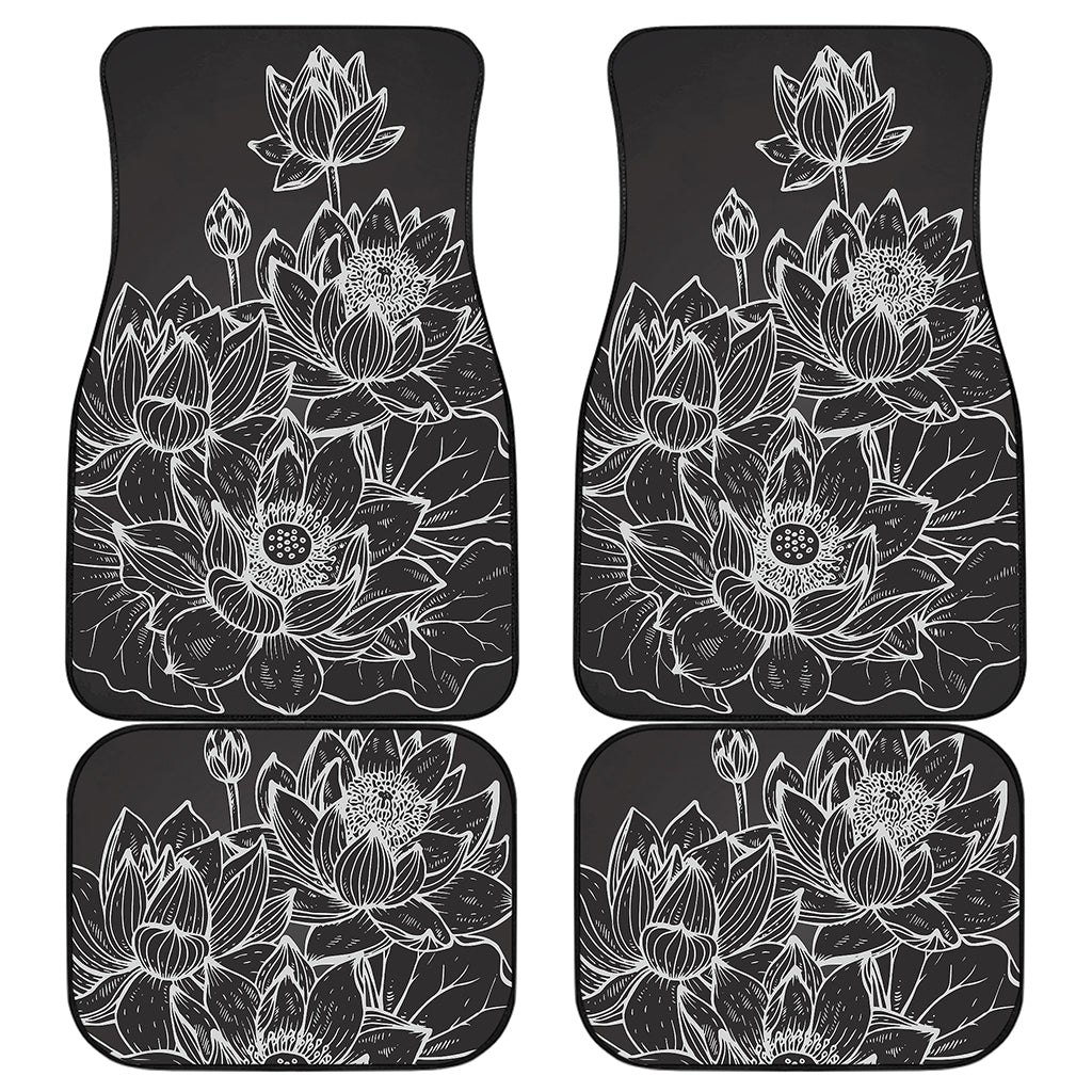 Monochrome Lotus Print Front and Back Car Floor Mats