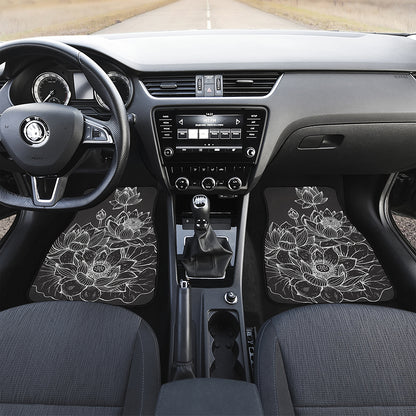Monochrome Lotus Print Front and Back Car Floor Mats