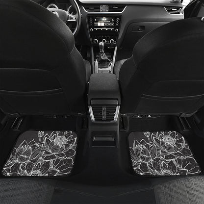 Monochrome Lotus Print Front and Back Car Floor Mats