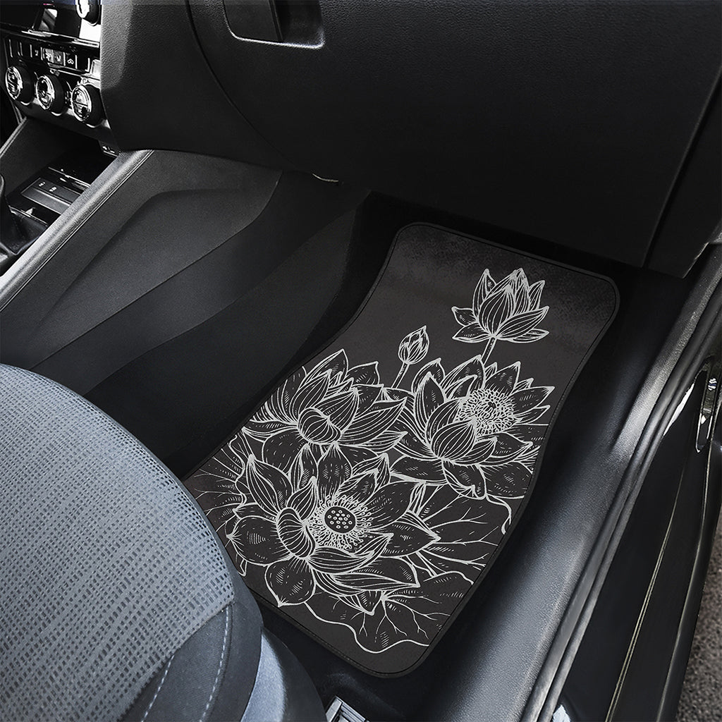 Monochrome Lotus Print Front and Back Car Floor Mats