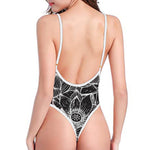 Monochrome Lotus Print High Cut One Piece Swimsuit