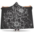 Monochrome Lotus Print Hooded Blanket
