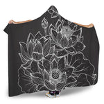 Monochrome Lotus Print Hooded Blanket