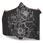 Monochrome Lotus Print Hooded Blanket