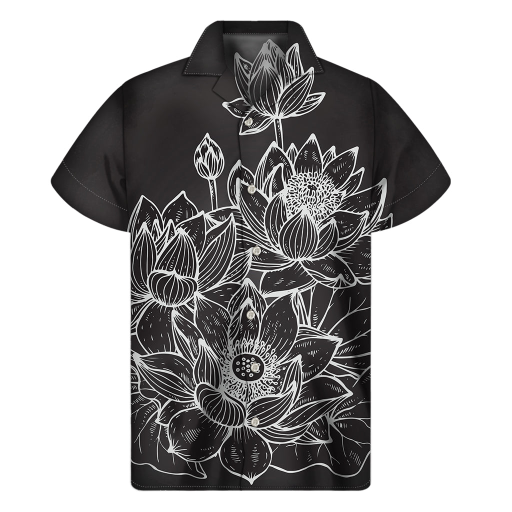 Monochrome Lotus Print Men's Short Sleeve Shirt