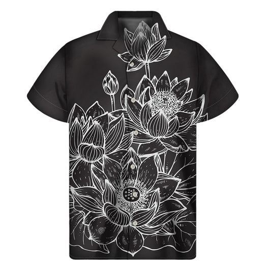Monochrome Lotus Print Men's Short Sleeve Shirt