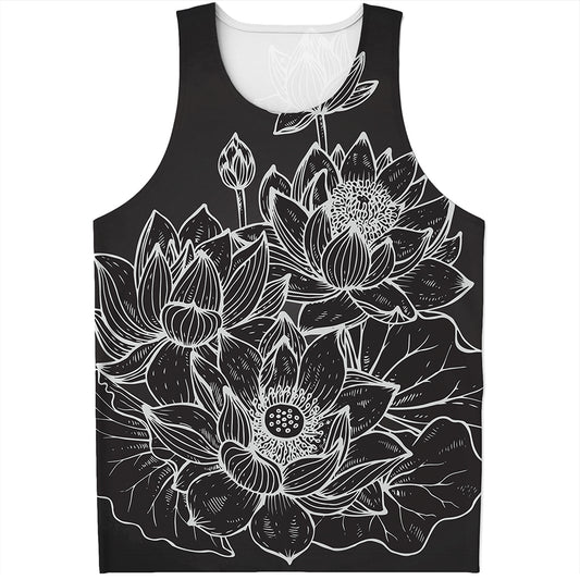 Monochrome Lotus Print Men's Tank Top