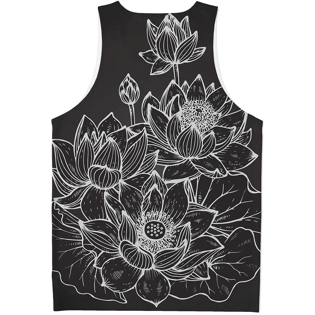 Monochrome Lotus Print Men's Tank Top