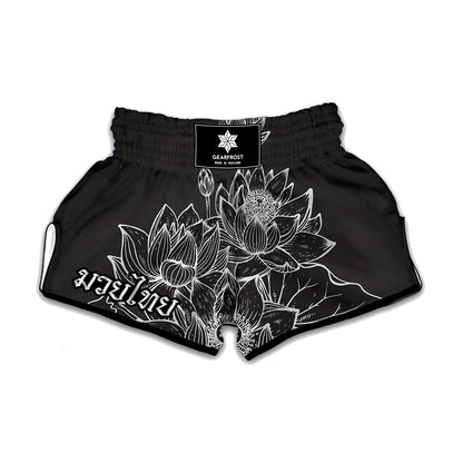Monochrome Lotus Print Muay Thai Boxing Shorts