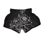 Monochrome Lotus Print Muay Thai Boxing Shorts