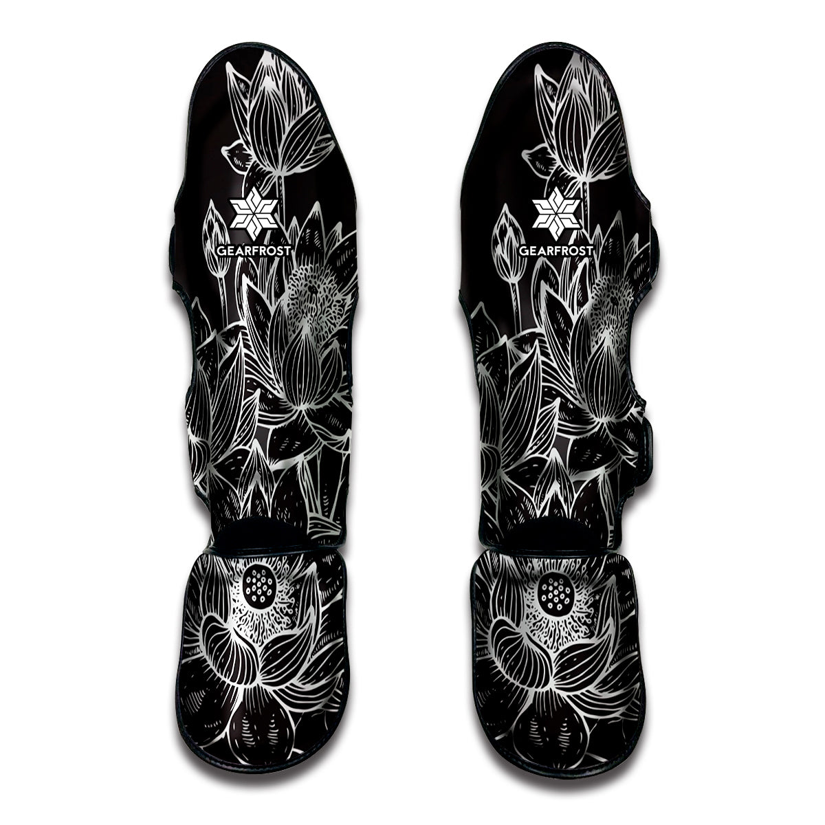 Monochrome Lotus Print Muay Thai Shin Guard