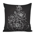 Monochrome Lotus Print Pillow Cover