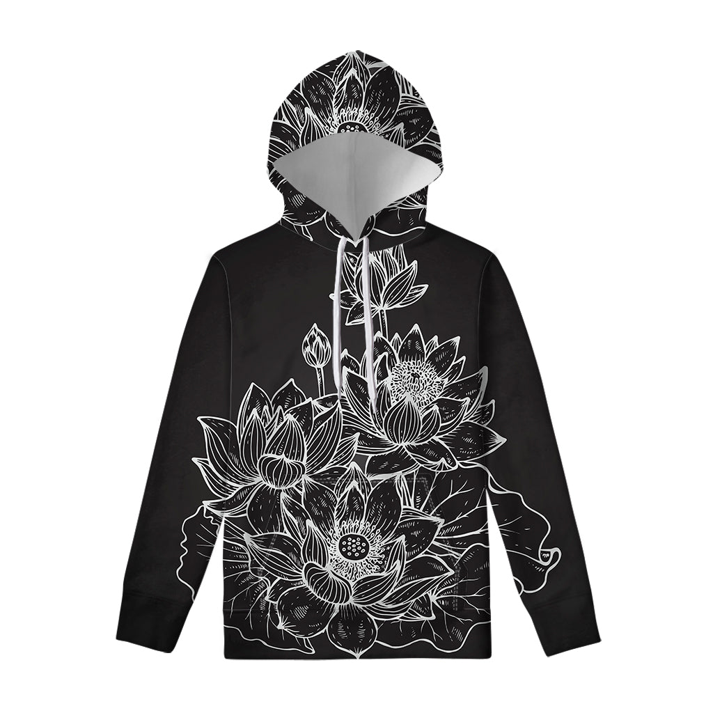 Monochrome Lotus Print Pullover Hoodie